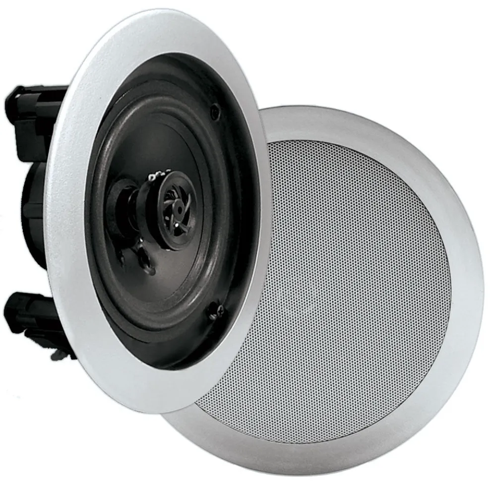 8" Ceiling Speakers Pair, 2-Way Stereo, Flush Mount, Silver