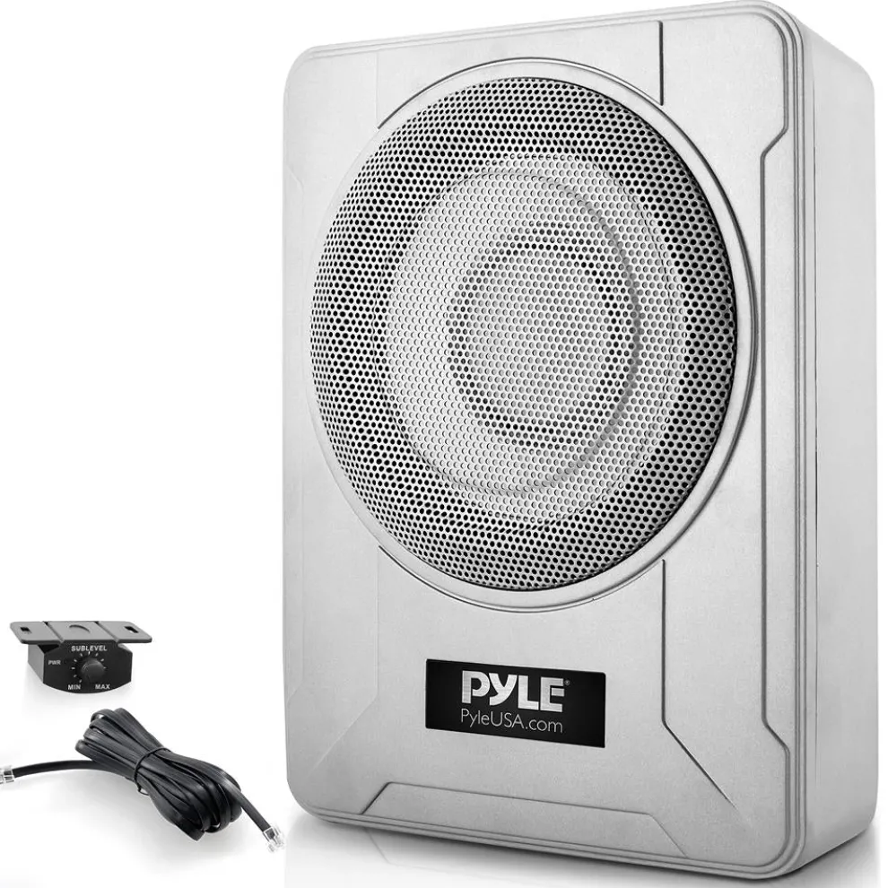 8" 600W Marine Subwoofer System - Slim Design, Built-in Amp, Silver