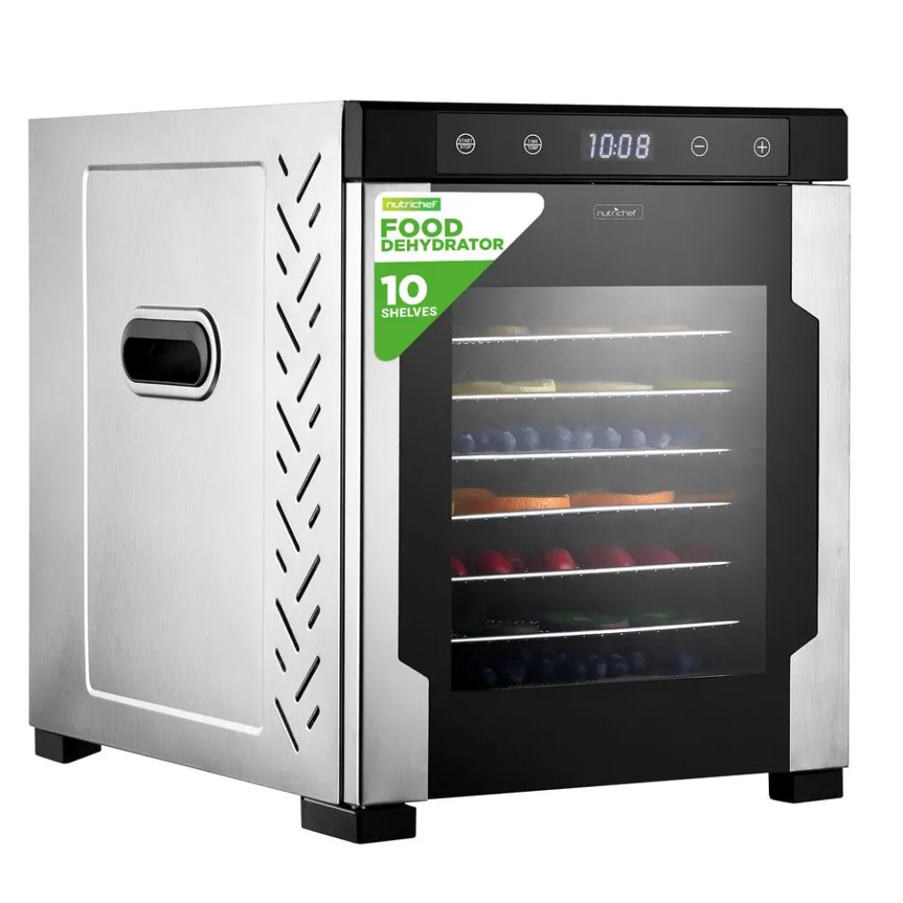 Electric Food Dehydrator 10-Tray Stainless Steel Digital Timer 900W