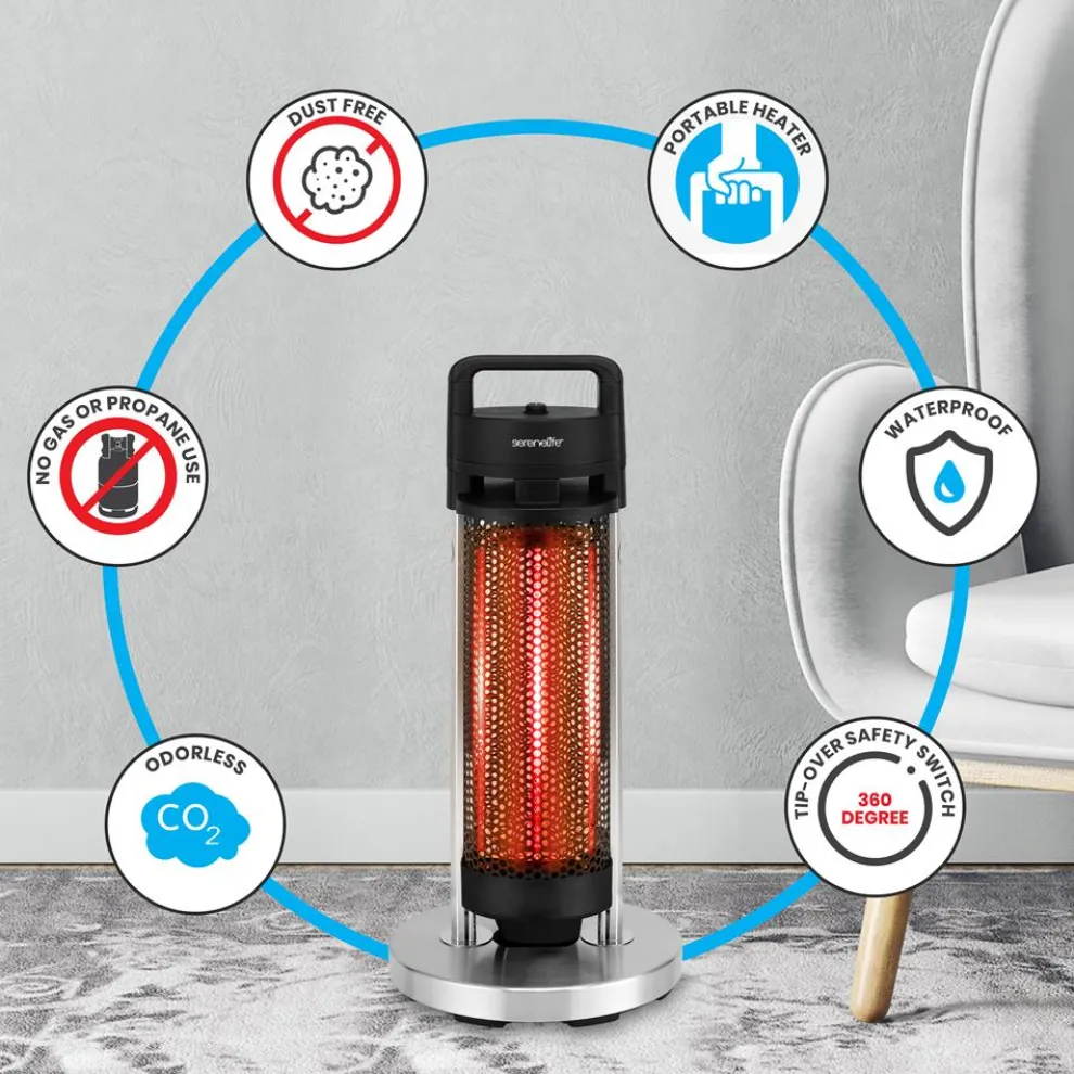 Infrared Patio Heater, Efficient Carbon Fiber, Aluminum Frame, Indoor/Outdoor