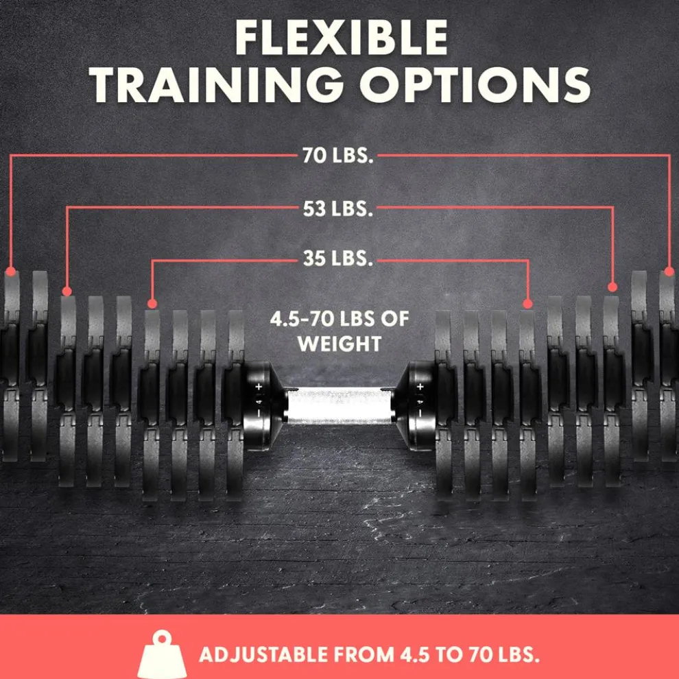 70lb Adjustable Dumbbell, Quick Change, Anti-Slip Metal Handle