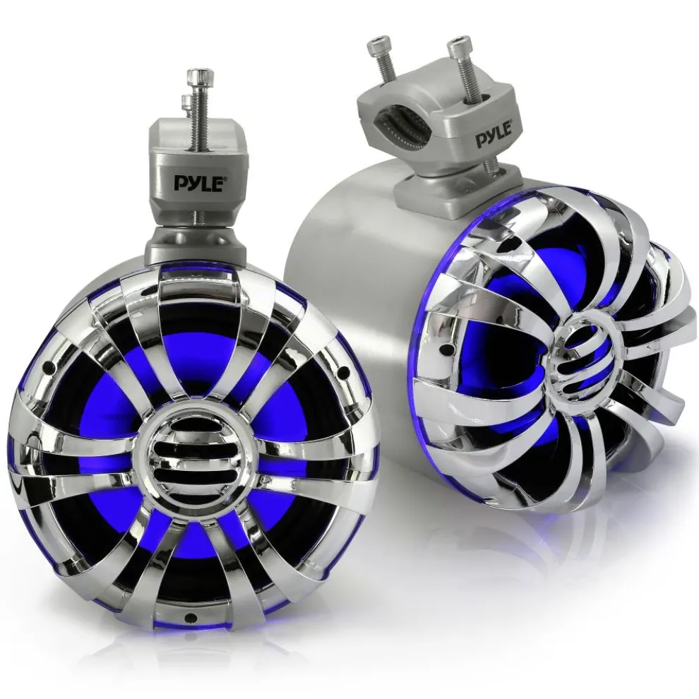 Marine Speakers Waterproof 200W Stainless Steel LED Lights Silver