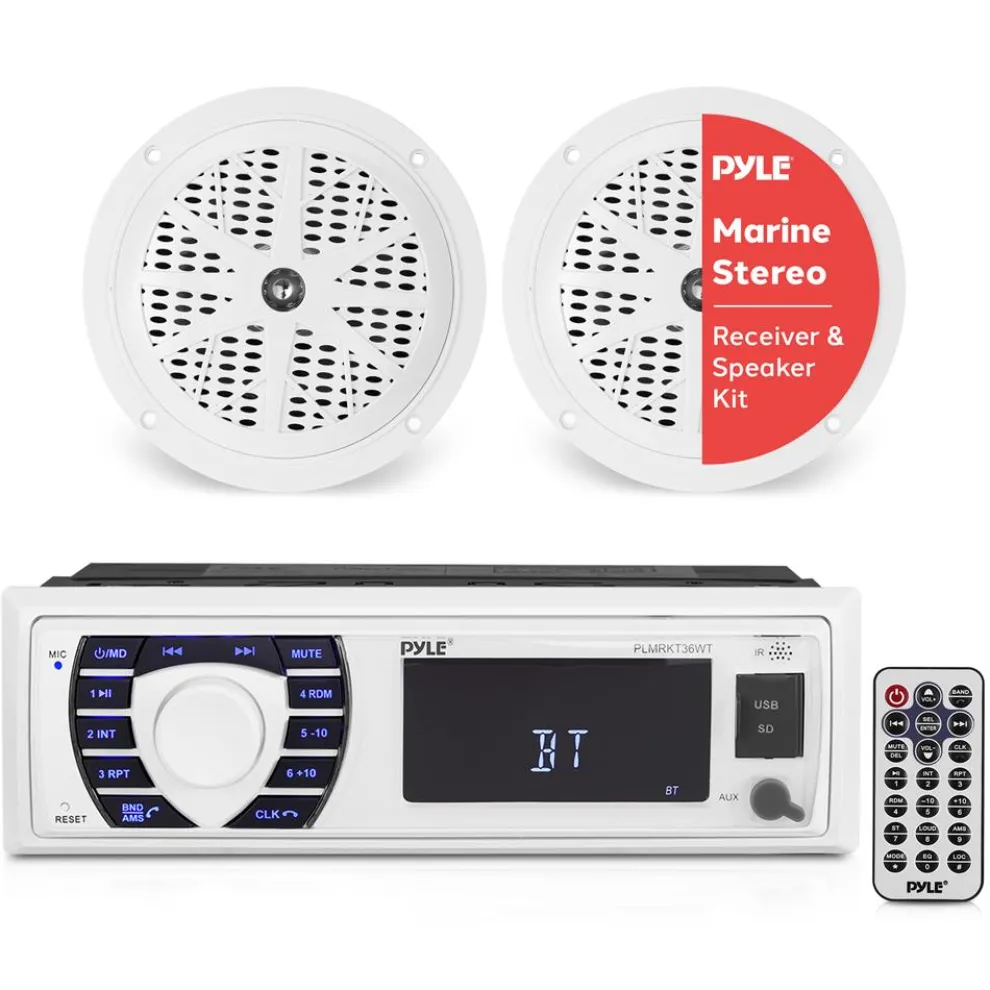 Marine Stereo Kit Hands-Free Bluetooth 5.25" Waterproof Speakers White