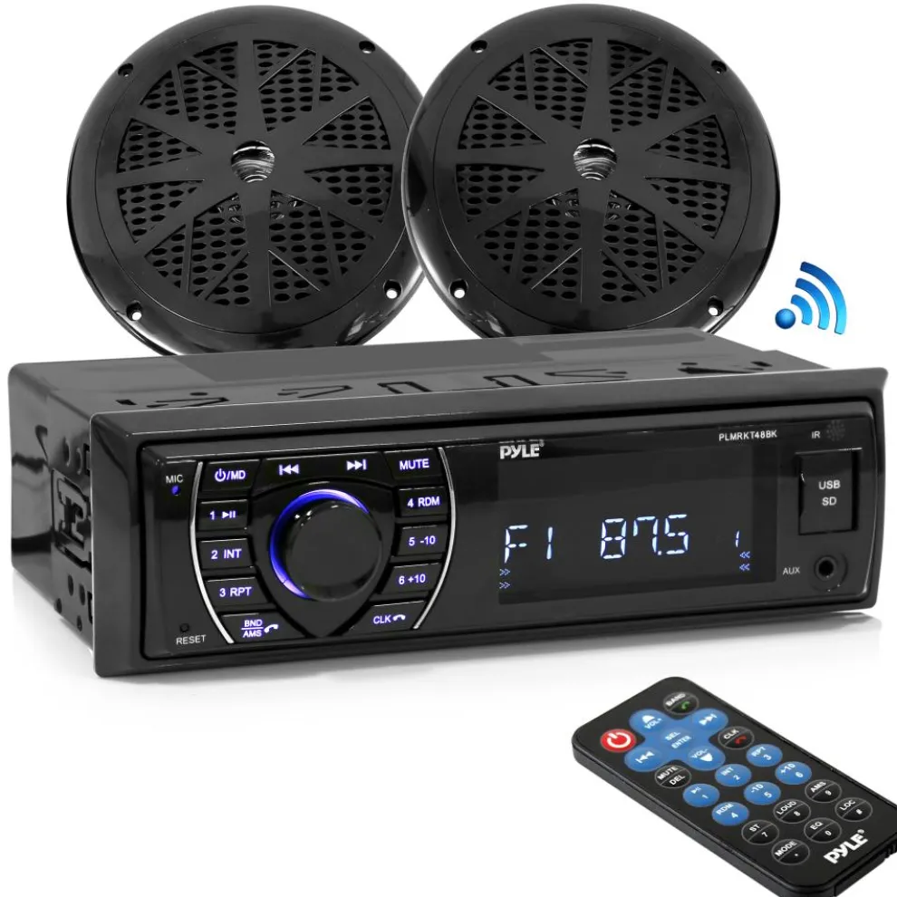 Marine Stereo Kit Bluetooth Streaming Waterproof Speakers Hands-Free Calling