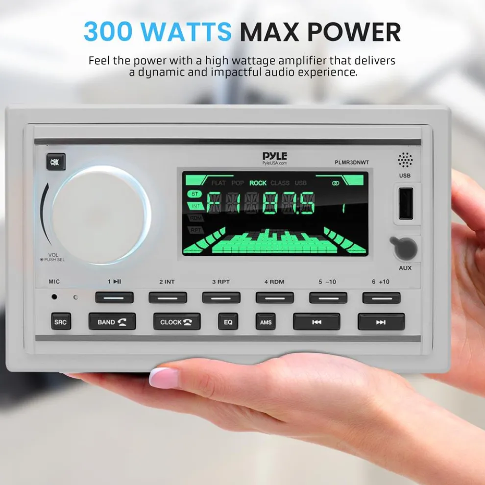 Marine Stereo Receiver Kit, Bluetooth, Double DIN, LCD Display, White