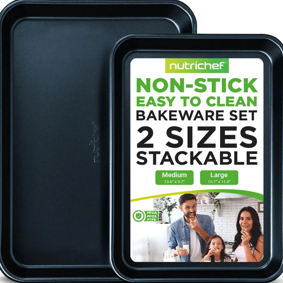 Non-Stick Baking Pans Set, Easy Clean, Carbon Steel, Blue