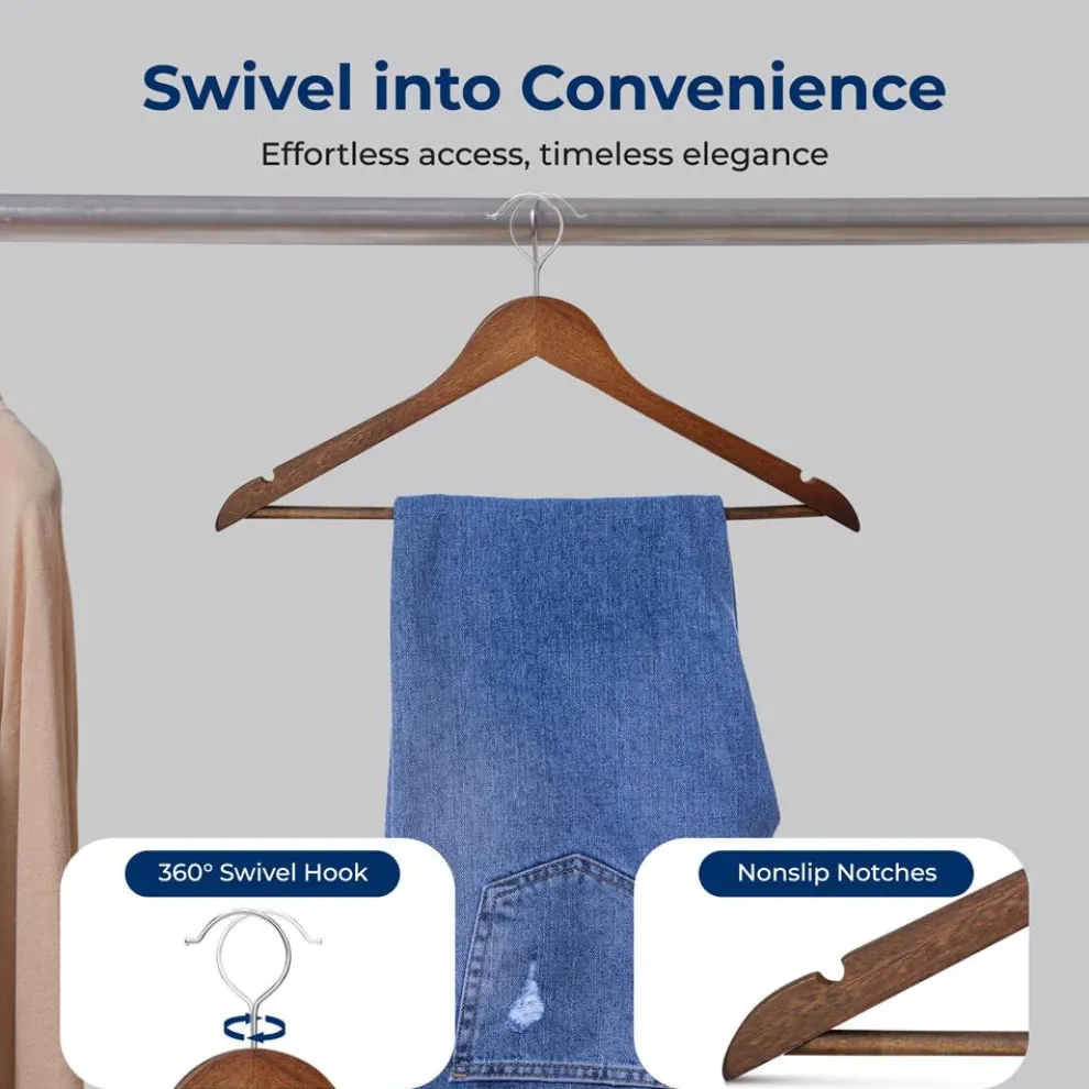 10-Pack Vintage Wooden Hangers - Space-Saving, 360¬∞ Swivel Hook