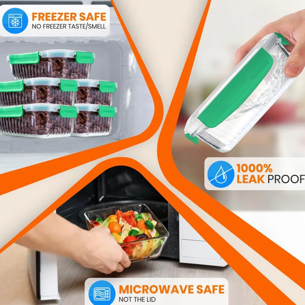 10-Piece Glass Food Storage Set - Leakproof Airtight Lids, Oven Safe