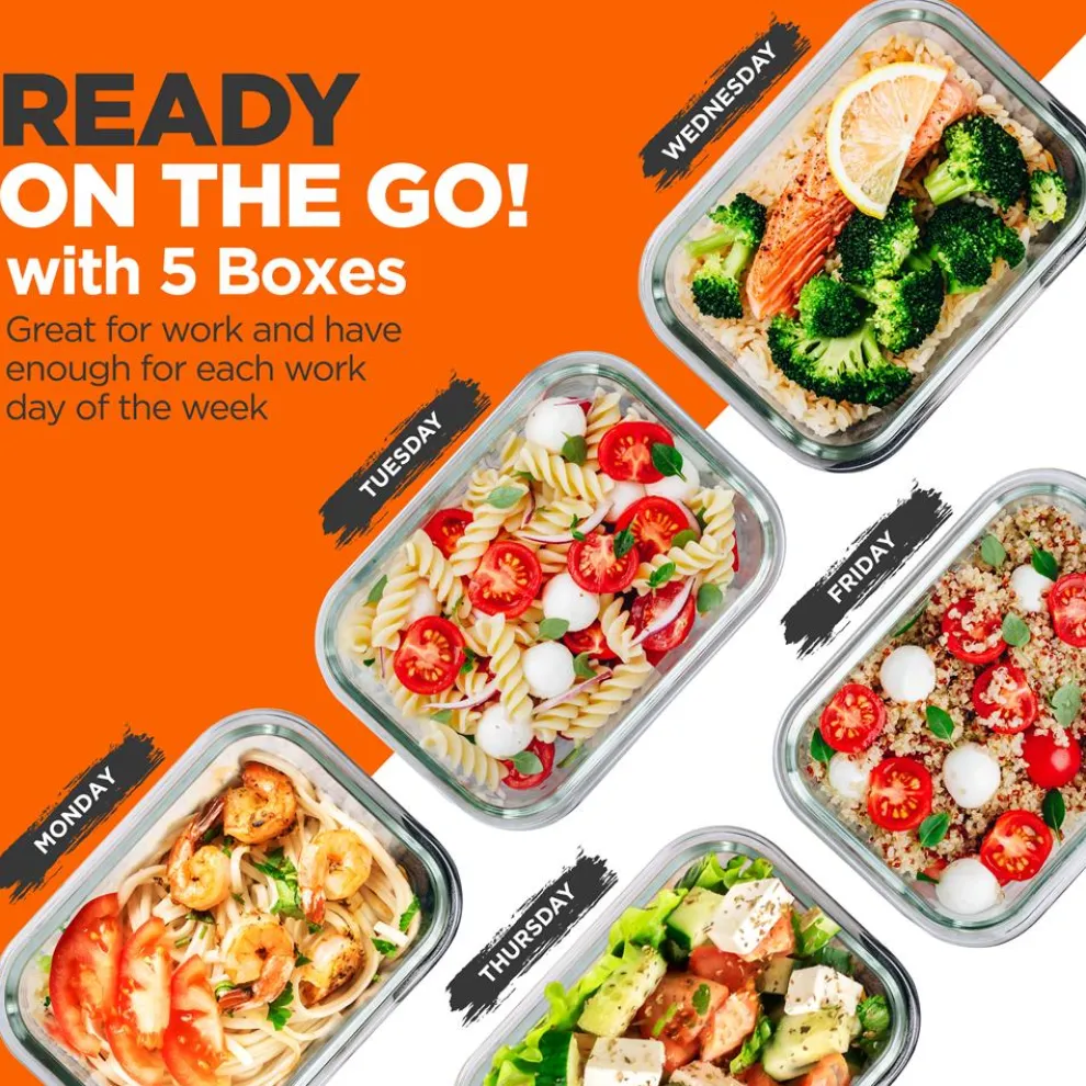 10-Piece Glass Food Storage Set - Leakproof Airtight Lids, Oven Safe