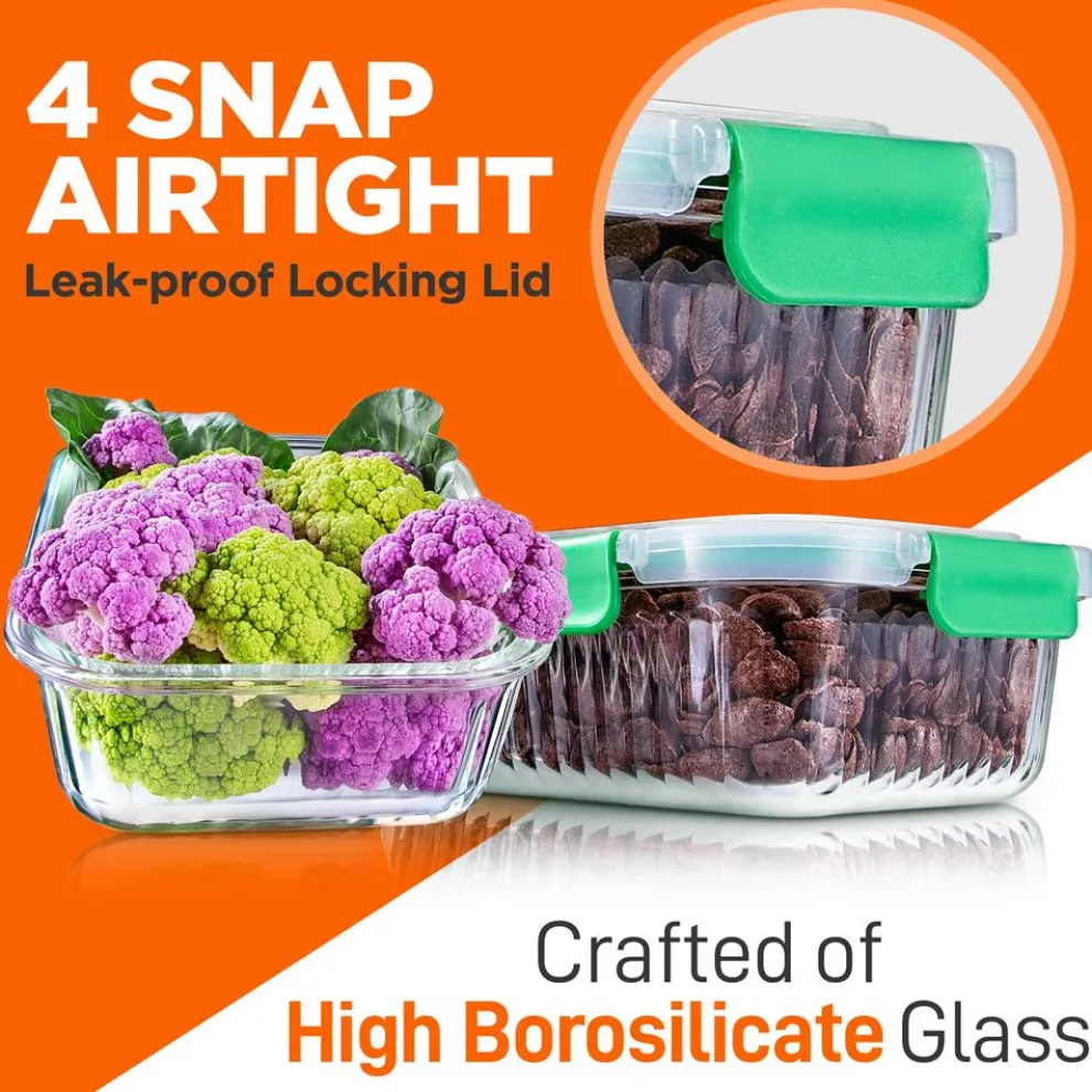 10-Piece Glass Food Storage Set - Leakproof Airtight Lids, Oven Safe