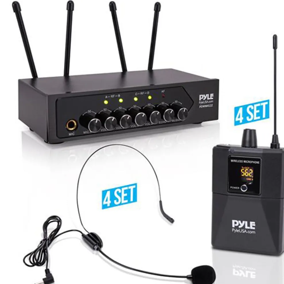 Portable UHF Wireless Mic System - 4 Mics, Bluetooth, Battery Operated