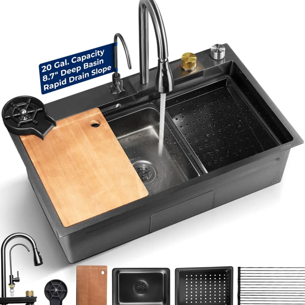 Stainless Steel Kitchen Sink, Durable & Soundproof, Nano Coating, Gun Black
