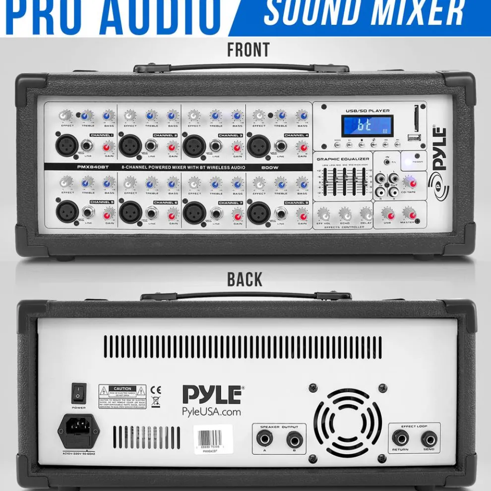 800W Bluetooth Stage Mixer - Pro Audio Sound, MP3/USB/SD, LCD Display