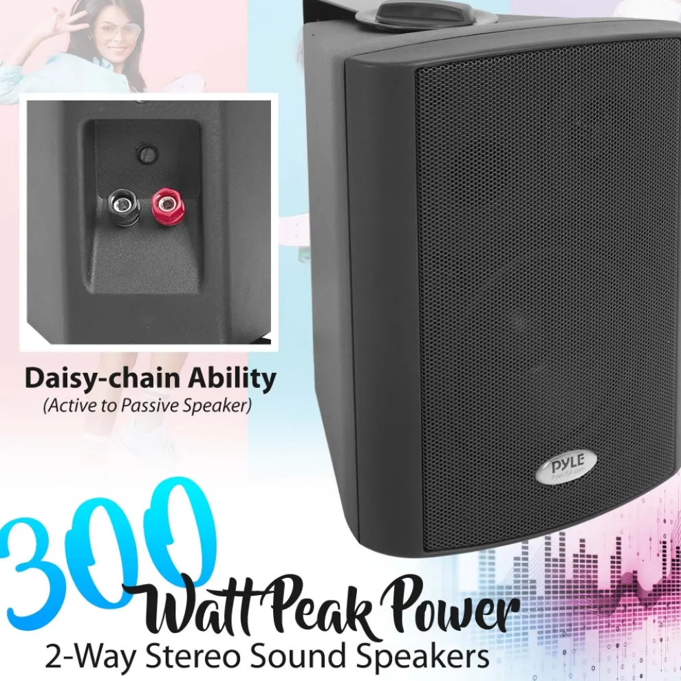 Wall Mount Speaker System - Bluetooth, 300W, 2-Way Stereo, Indoor Use