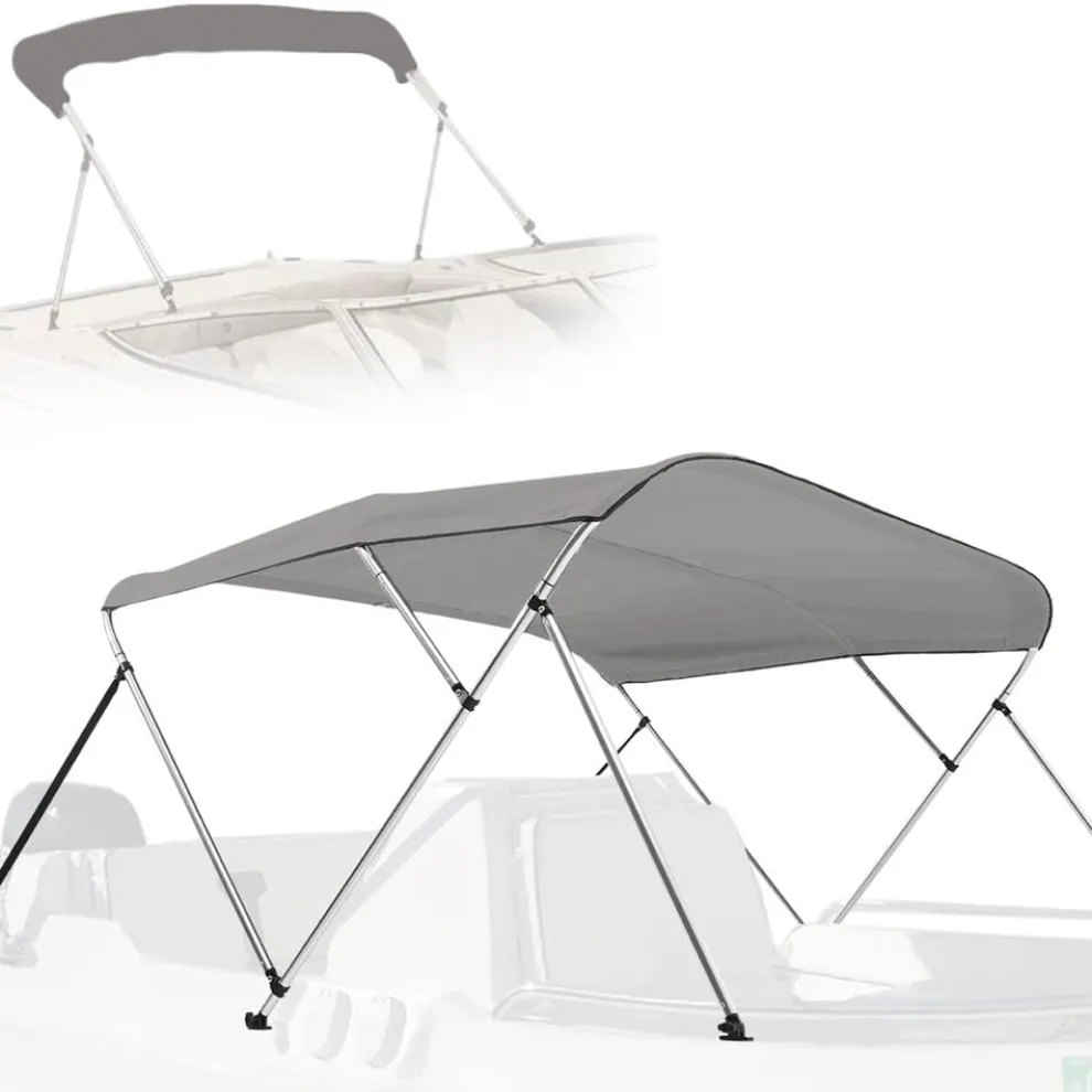 Waterproof Boat Bimini Top - Sun Shade, 600D Canvas, Aluminum Frame, Gray