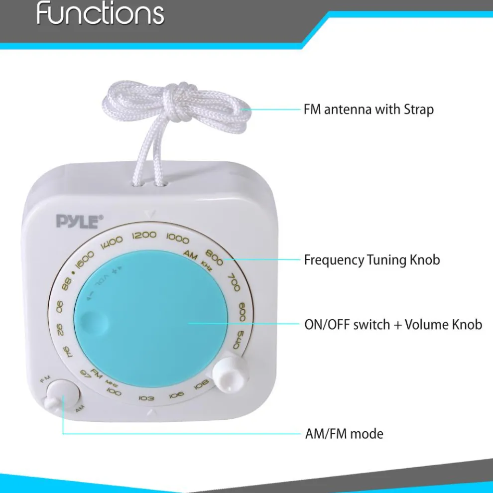 Waterproof Shower Radio - Portable AM/FM with Hanging Strap
