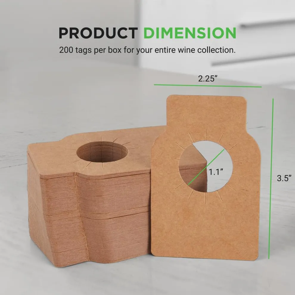 Wine Bottle Tags, Customizable Brown Paper, 200 Pcs for Cellar Collection