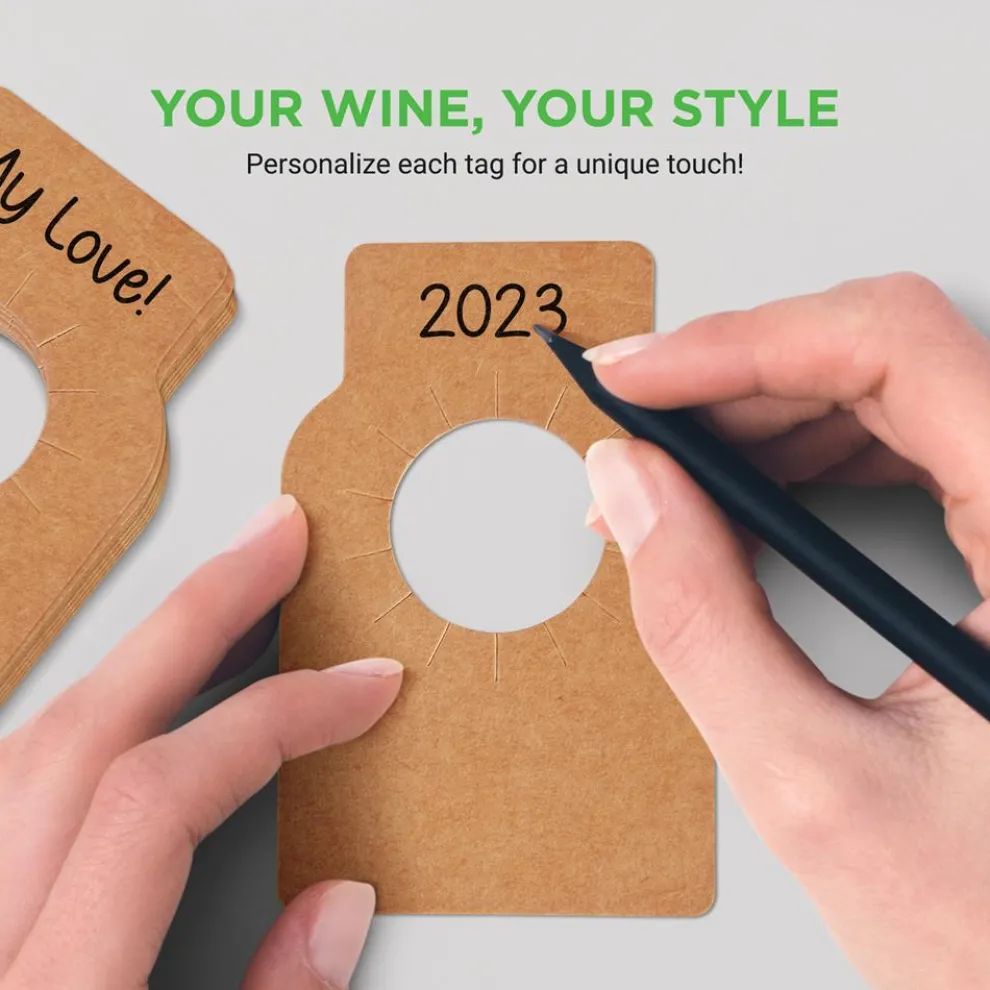 Wine Bottle Tags, Customizable Brown Paper, 200 Pcs for Cellar Collection