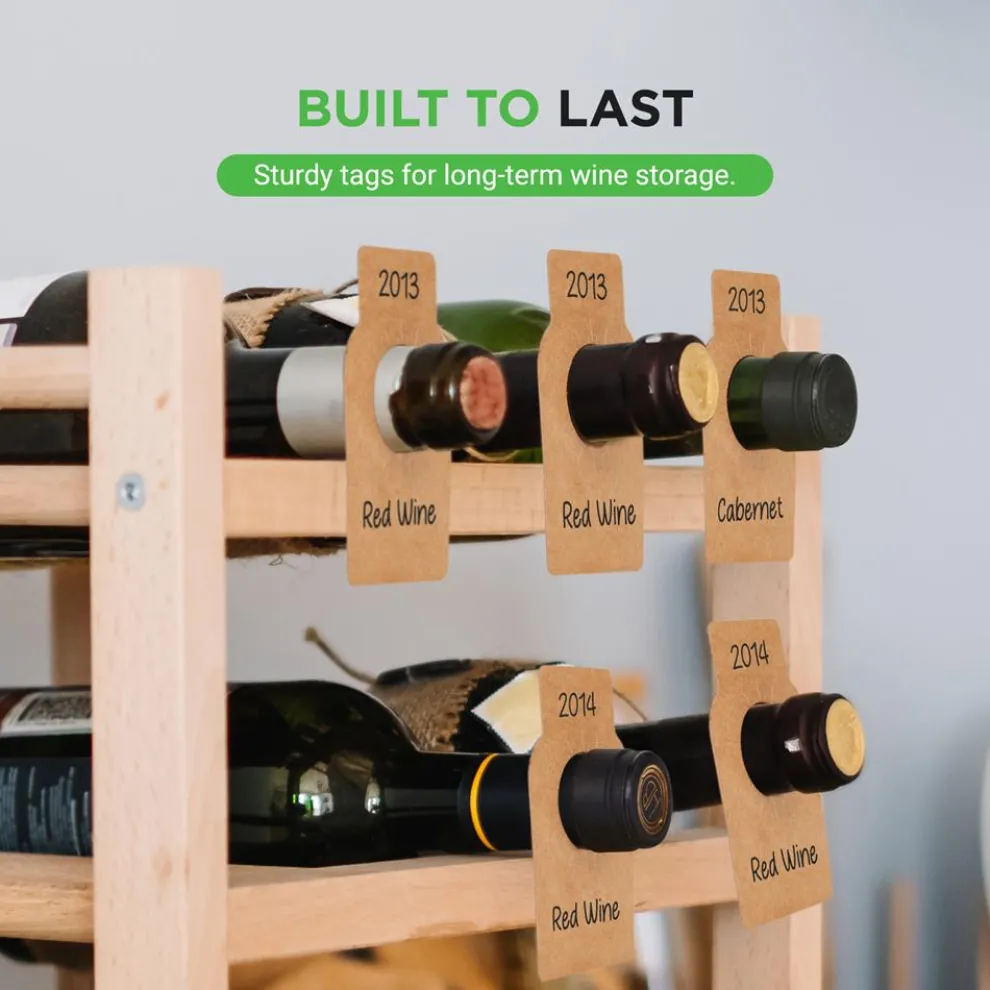 Wine Bottle Tags, Customizable Brown Paper, 200 Pcs for Cellar Collection