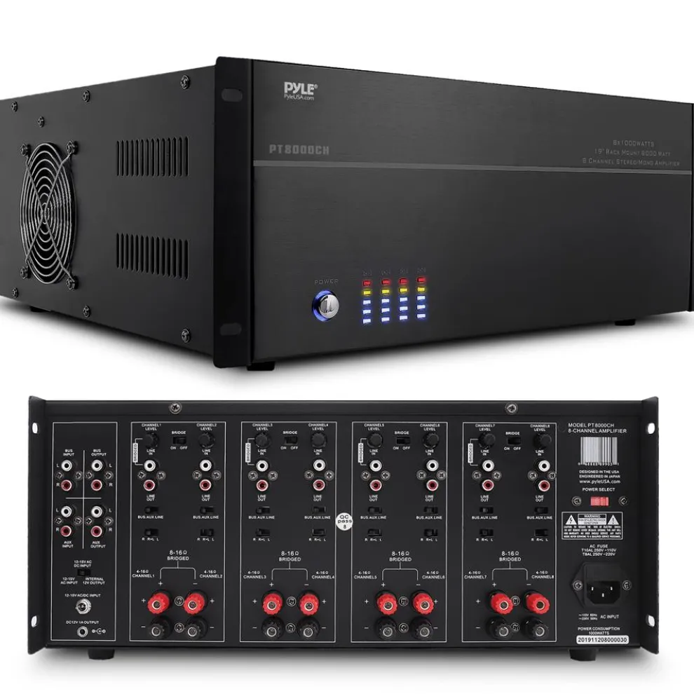 8-Zone Stereo Amplifier 8000W Rack Mount LED Display